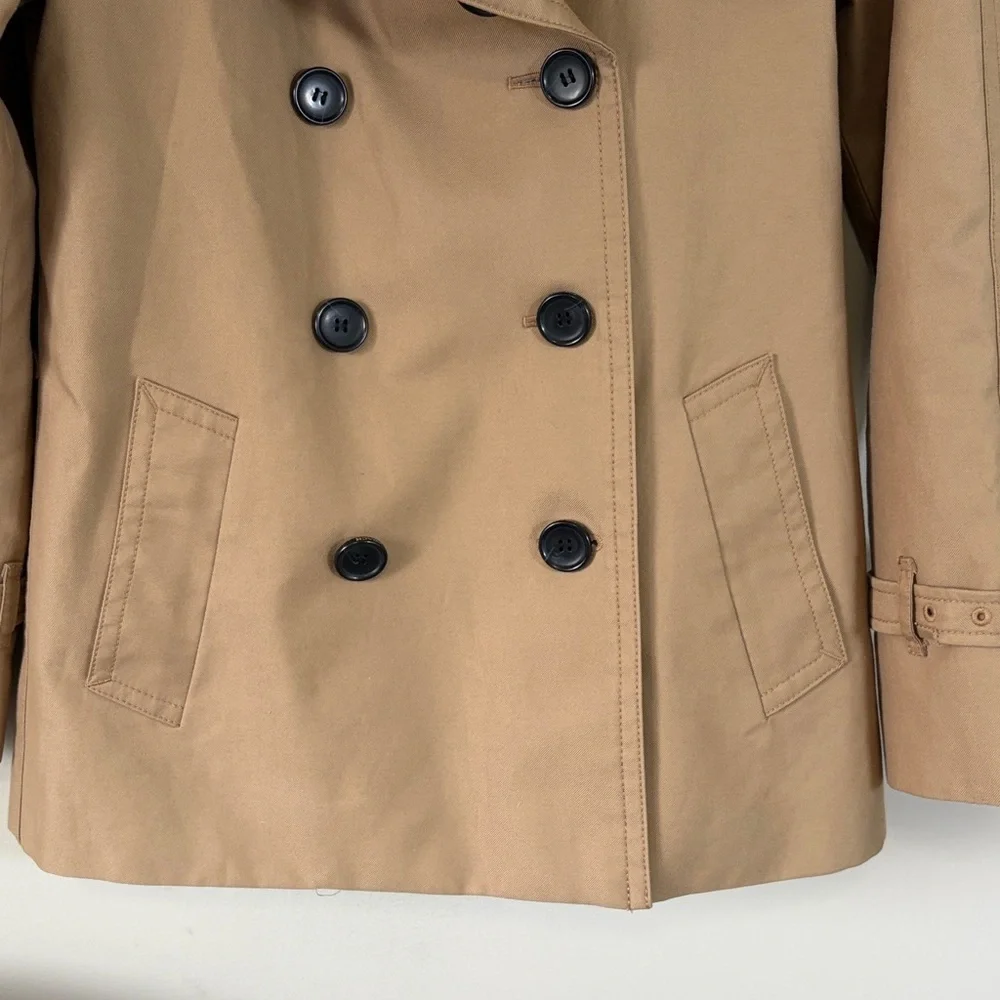 Coach Signature Lapel Short Trench Coat tan khaki  Striped Liner Designer sz XS